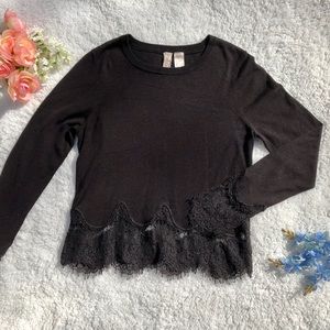 Beautiful Black Sweater with Lace Trim